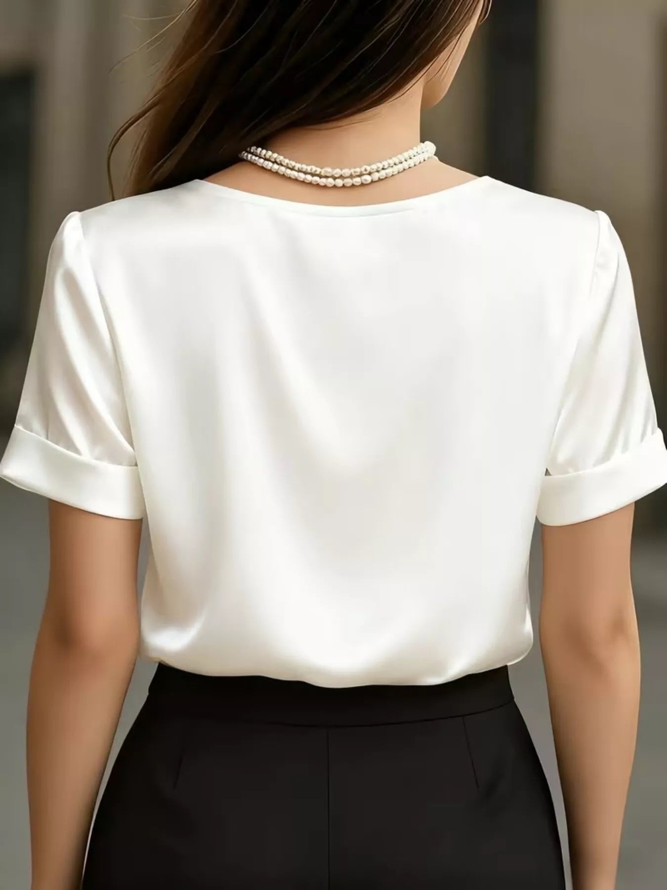 Shop V-Neck Satin Blouse - Women's Fashion | Akatonbo