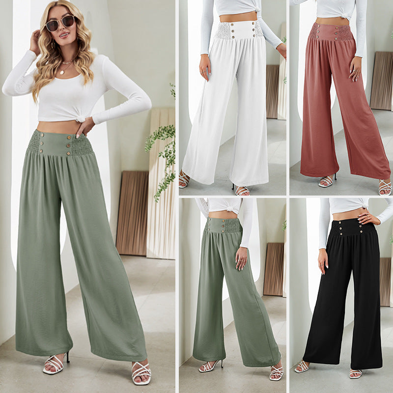 Akatonbo Fashion Straight Wide Leg Pants Elastic High Waist Casual Trousers For Women
