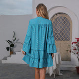 New Printed Bronzing Pleated Flared Long Sleeve Dress Summer Button Design Loose Dresses Fashion Womens Clothing