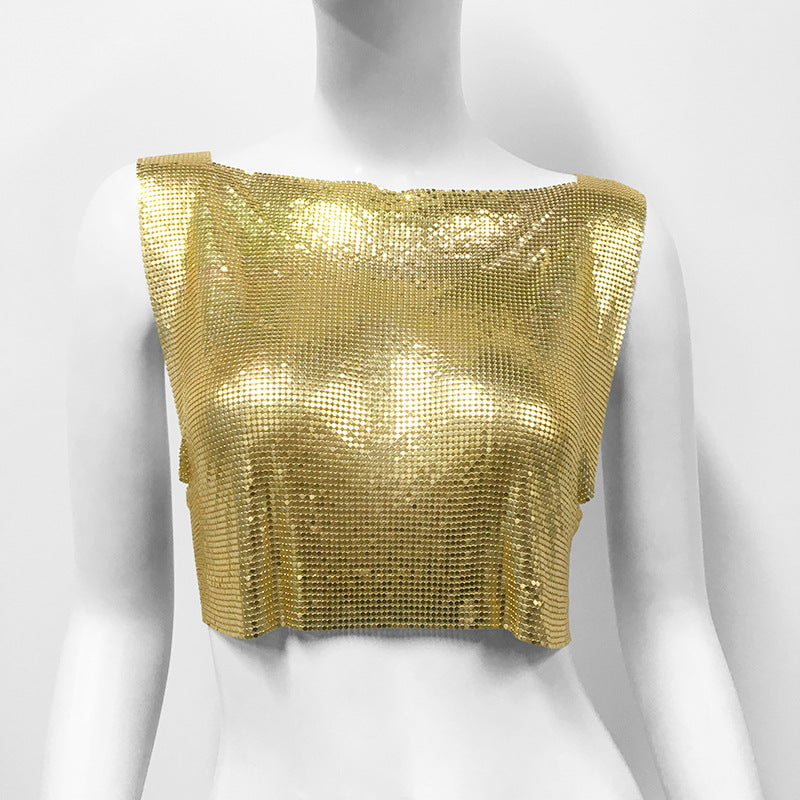 Metal Sequins Top Sweet And Spicy Style Vest