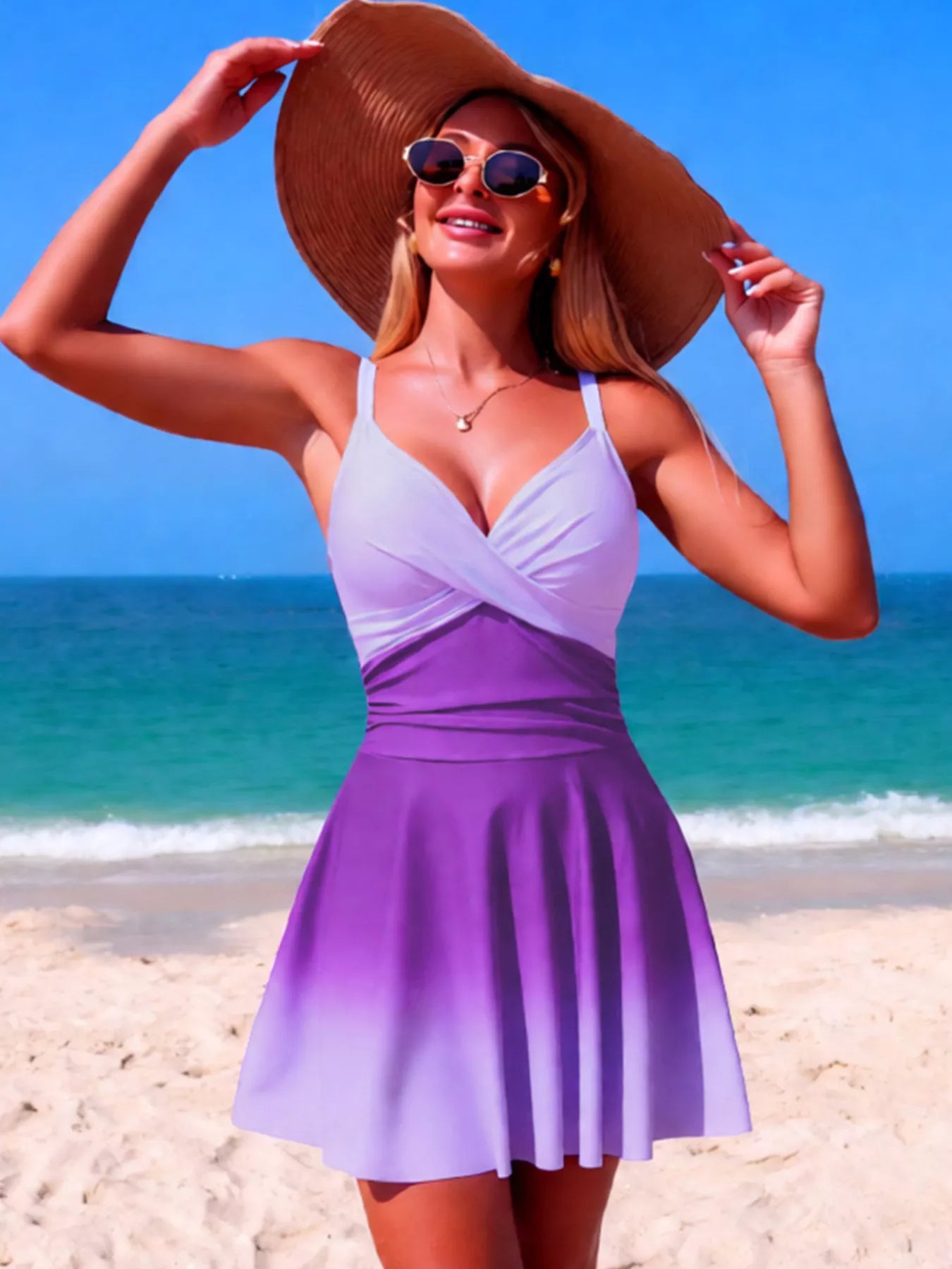 Shop V-Neck Gradient One-Piece Swimsuit - Women's Fashion | Akatonbo