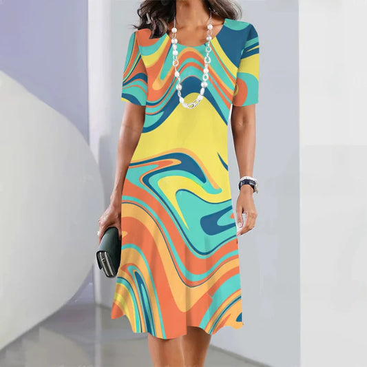 Vestido Elegante de Manga Corta para Mujer Madura