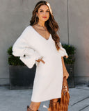 Big V-neck Knitted Pullover Women's Sweater Dress