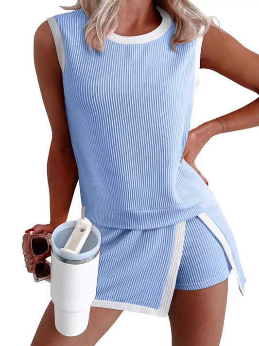Shop Ribbed Knit Sleeveless Top and Skort Set - Women's Fashion | Akatonbo