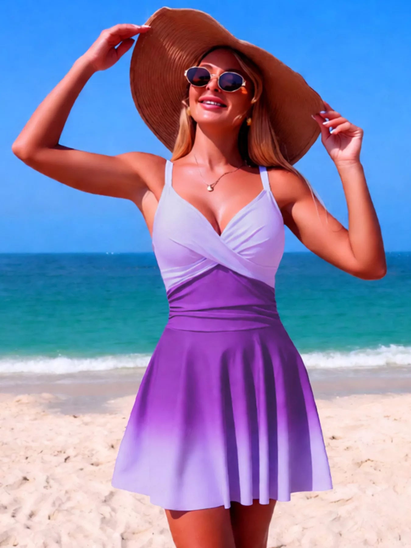Shop V-Neck Gradient One-Piece Swimsuit - Women's Fashion | Akatonbo
