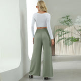 Fashion Straight Wide Leg Pants Elastic High Waist Casual Trousers For Women