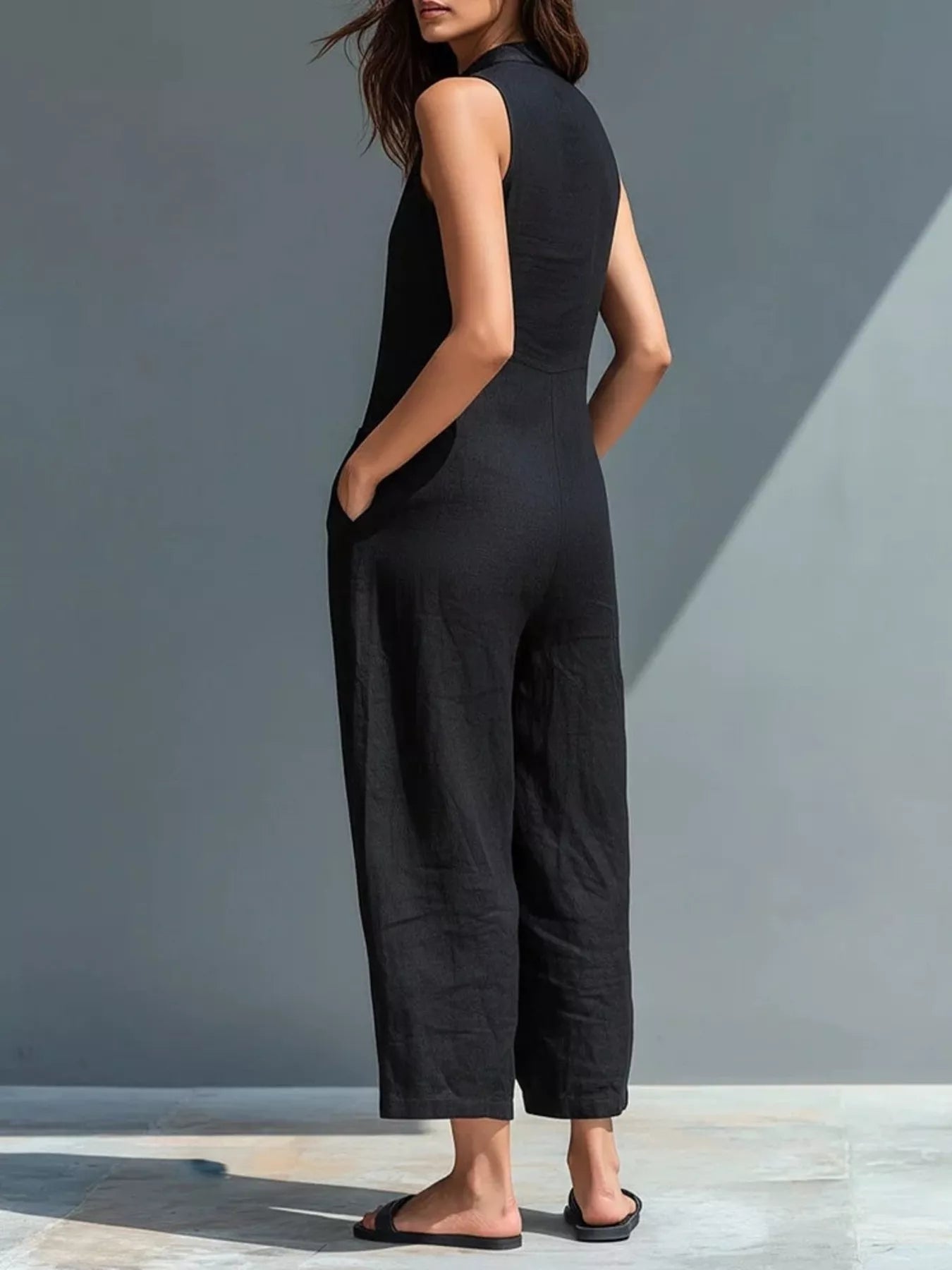 Shop Full Size Button Front Sleeveless Jumpsuit Plus Size - Women's Fashion | Akatonbo