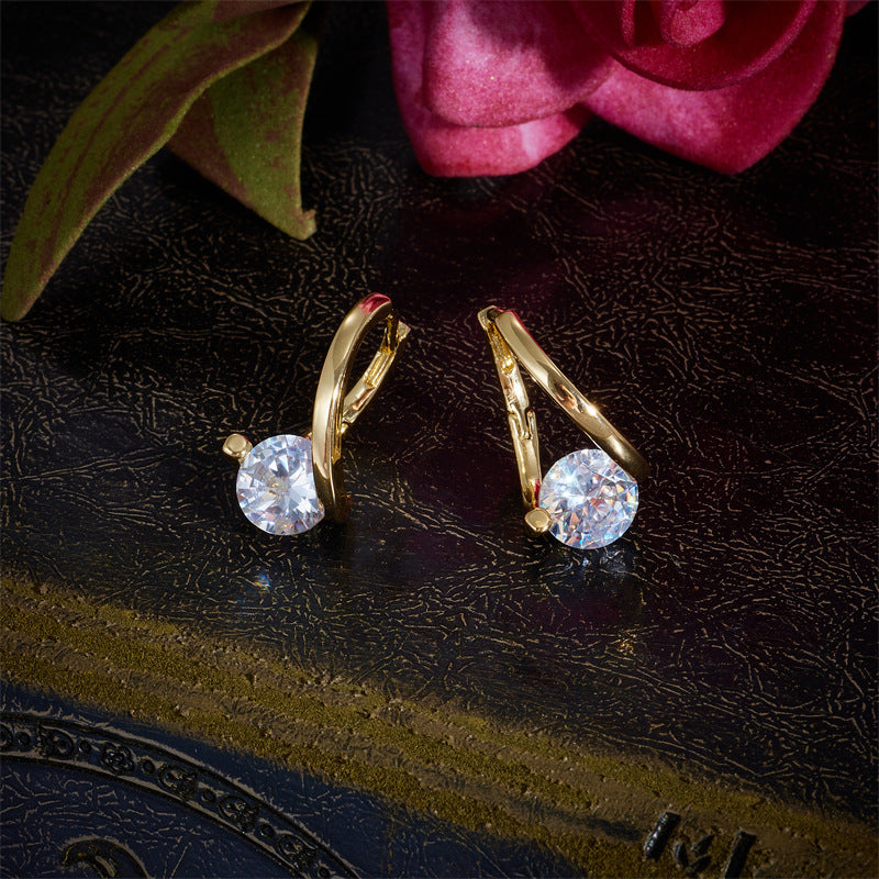 Copper Plated Real Gold Simple Zircon Ear Clip Exquisite Small Flashing Earrings