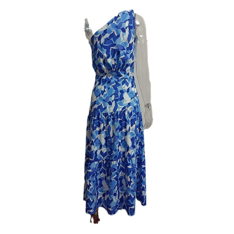 Summer Sloping Shoulder Backless Dress