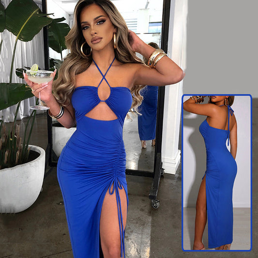 Akatonbo Sexy Halterneck Lace-Up Split Dress Summer Y2k Fashion Party Baech Long Dresses For Womens Clotjing