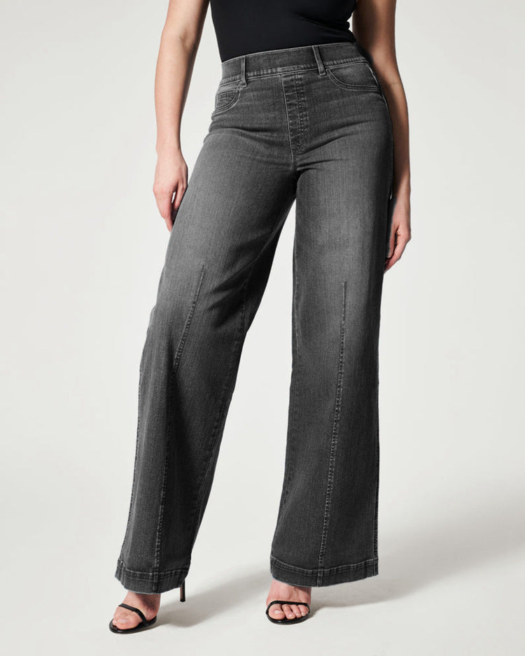 Akatonbo Women'S Straight Jeans Mid Waist Wide Leg Pants High Elastic Waist Trousers