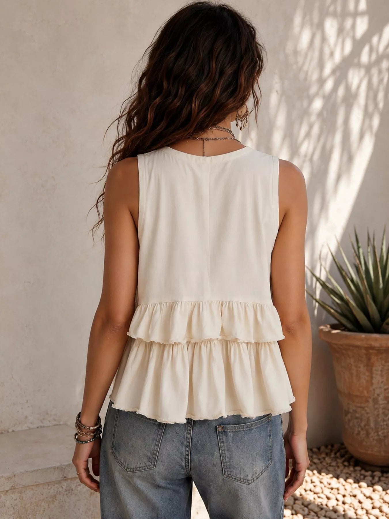Shop Ruffled V-Neck Sleeveless Top - Women's Fashion | Akatonbo