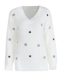 New Commuter V-Neck Solid Little Star Embroidery Sweater