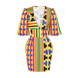 Digital Printing Women's Deep V-neck Flared Sleeve Hip Fit And Slim Skirt
