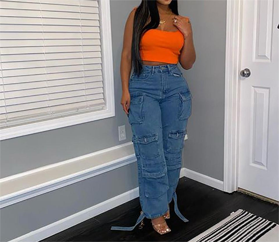 Multi-pocket Jeans Washed Overalls