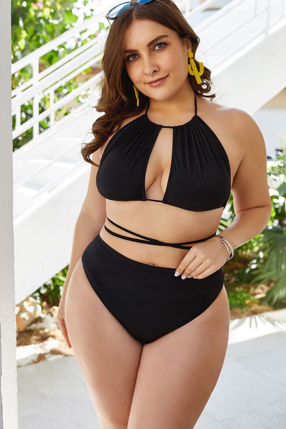 Shop Plus Size Cutout Tied Backless Bikini Set - Women's Fashion | Akatonbo