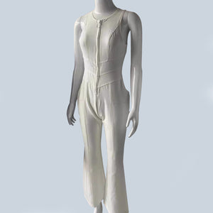 Summer Slim Heart-shape Backless Denim Jumpsuit Women Halter Neck Zip Up High Waist Retro Style