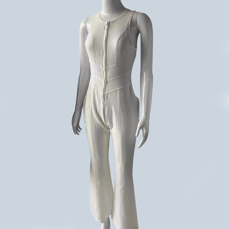 Summer Slim Heart-shape Backless Denim Jumpsuit Women Halter Neck Zip Up High Waist Retro Style