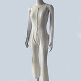 Summer Slim Heart-shape Backless Denim Jumpsuit Women Halter Neck Zip Up High Waist Retro Style