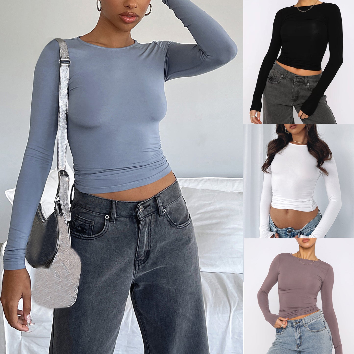 Akatonbo Women'S Clothing Fashion Slim Long-Sleeved Pullovers Tops Solid Causal Fit Shirts