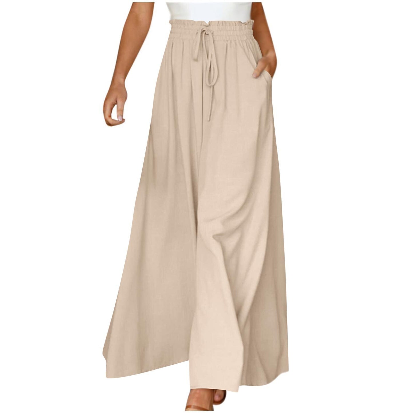 Akatonbo Women'S Fashion Wide Leg Elastic Waistband Wide Leg High Waist Long Dress Pants