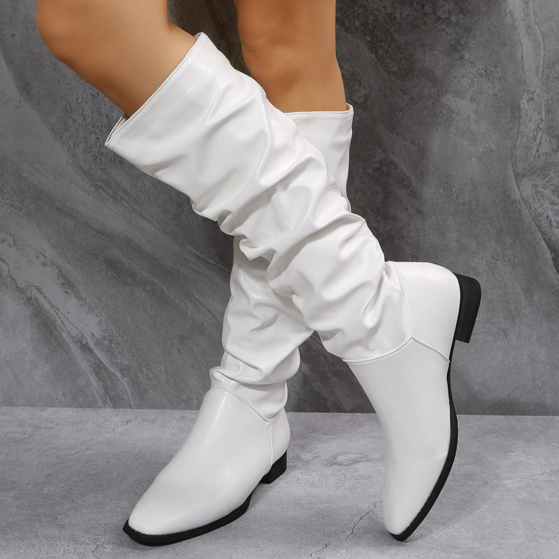 Long Boots White Cowboy Boots Women Pointed Toe Shoes