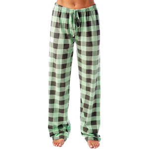 Drawstring Plaid Print Trousers Casual Loose Sports Home Pants Women