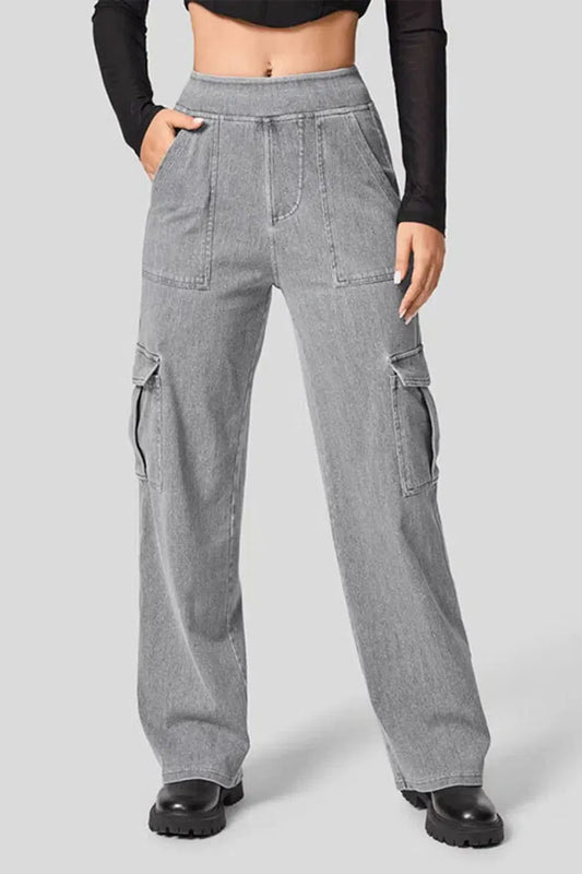 Shop High Waist Straight Leg Cargo Jeans - Women's Fashion | Akatonbo