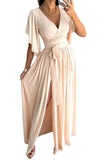 Solid Color Bell Sleeve Loose V-neck Mop Dress