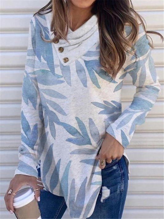 Akatonbo Top Ethnic Print Pile Collar Long-Sleeved Bottoming Shirt T-Shirt