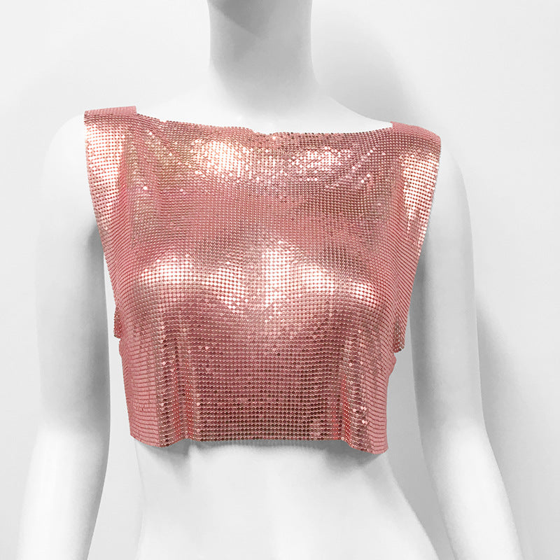 Metal Sequins Top Sweet And Spicy Style Vest
