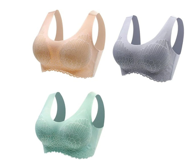 Natural Thai Latex Underwear 4.0 Angel Wings Seamless One Piece Women's Lace Sports Bra Without Steel Ring