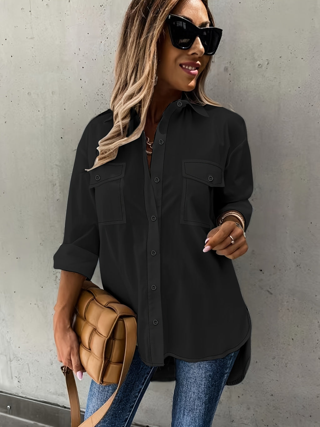 Simple Casual Long Sleeve Shirt With Pocket