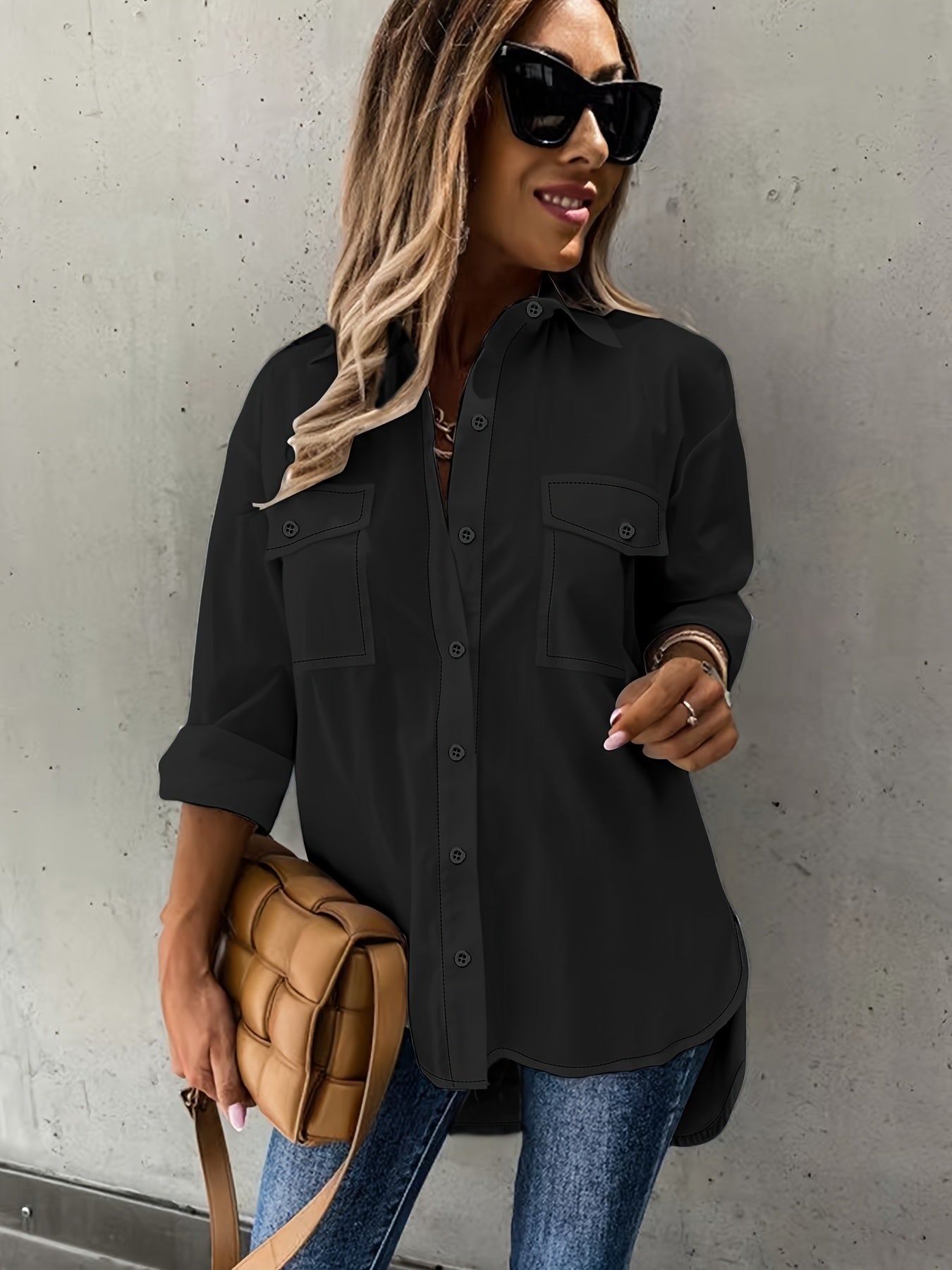 Simple Casual Long Sleeve Shirt With Pocket