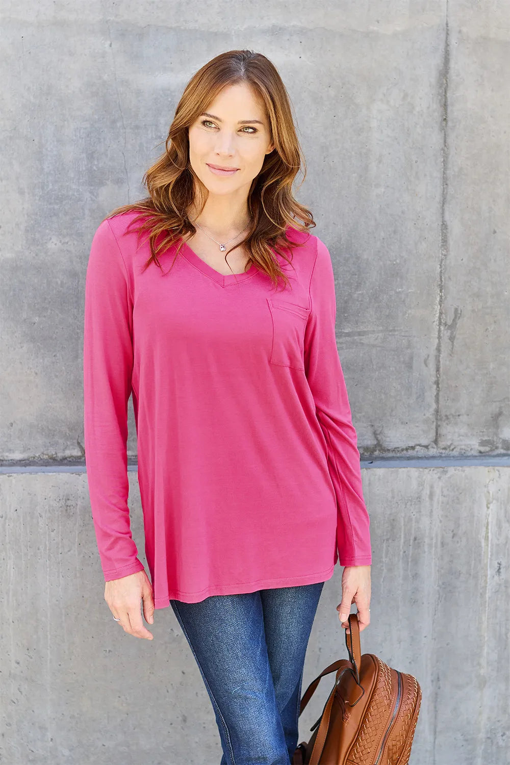 Shop Basic Bae Full Size V-Neck Long Sleeve Top - Women's Fashion | Akatonbo