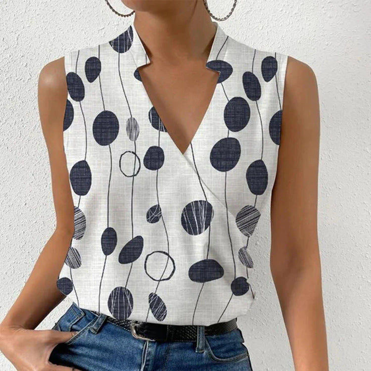 Tops Informales Estampados Verano Cuello V Sin Mangas Camiseta Ropa de Mujer