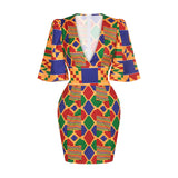 Digital Printing Women's Deep V-neck Flared Sleeve Hip Fit And Slim Skirt