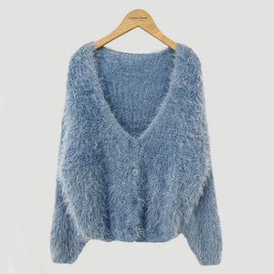 Lazy V-neck Cropped Sweater Coat Women