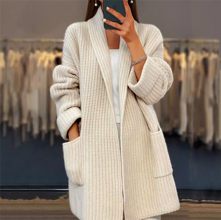 Gilet cardigan en tricot avec poches, pull ample décontracté, veste pour femme, automne-printemps