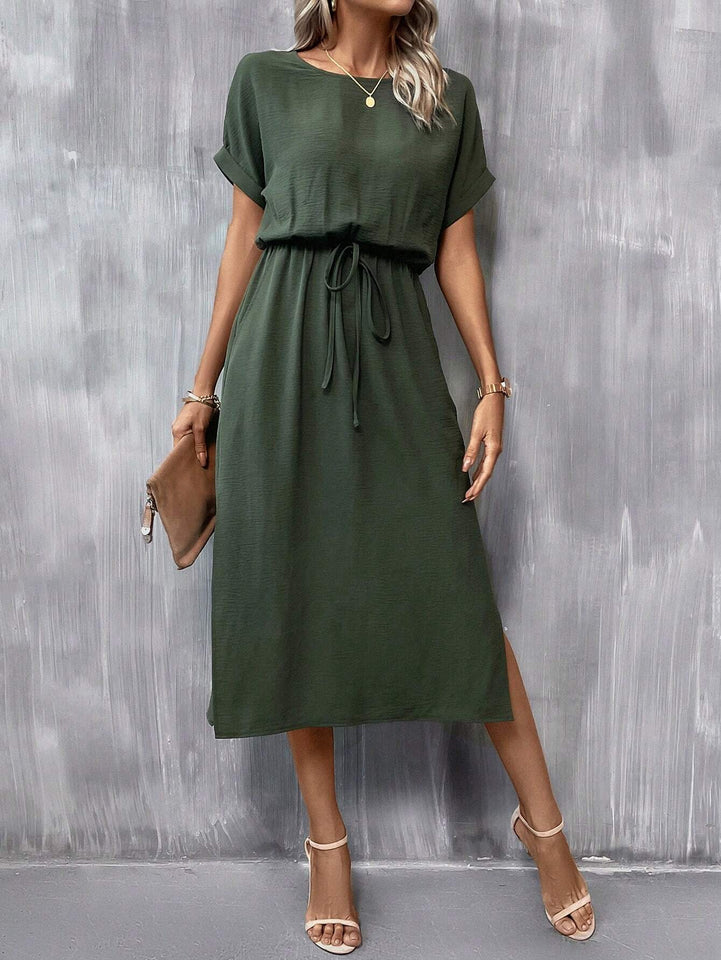 Clasi Batwing Sleeve Knot Front Split Thigh Dress