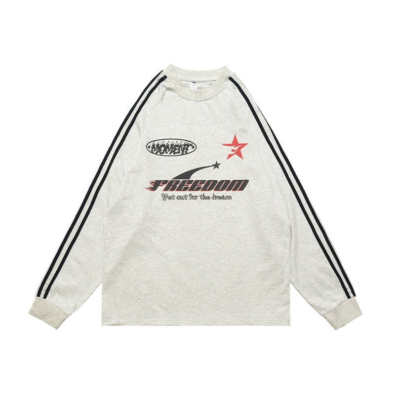 Letter Printed Raglan Three Bars Long Sleeve Bottoming Top Men