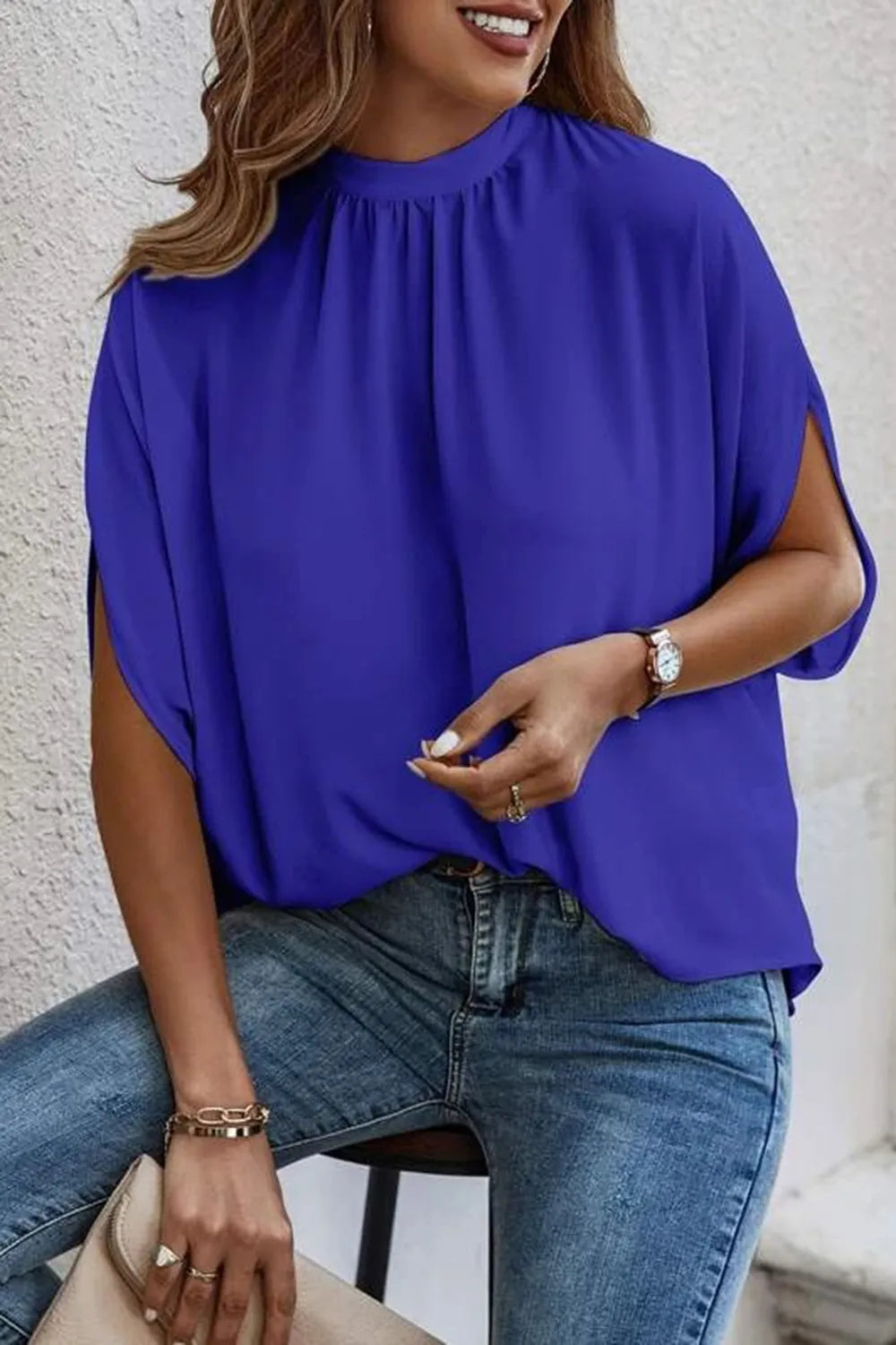 Shop Tie Back Slit Half Sleeve Blouse - Women's Fashion | Akatonbo