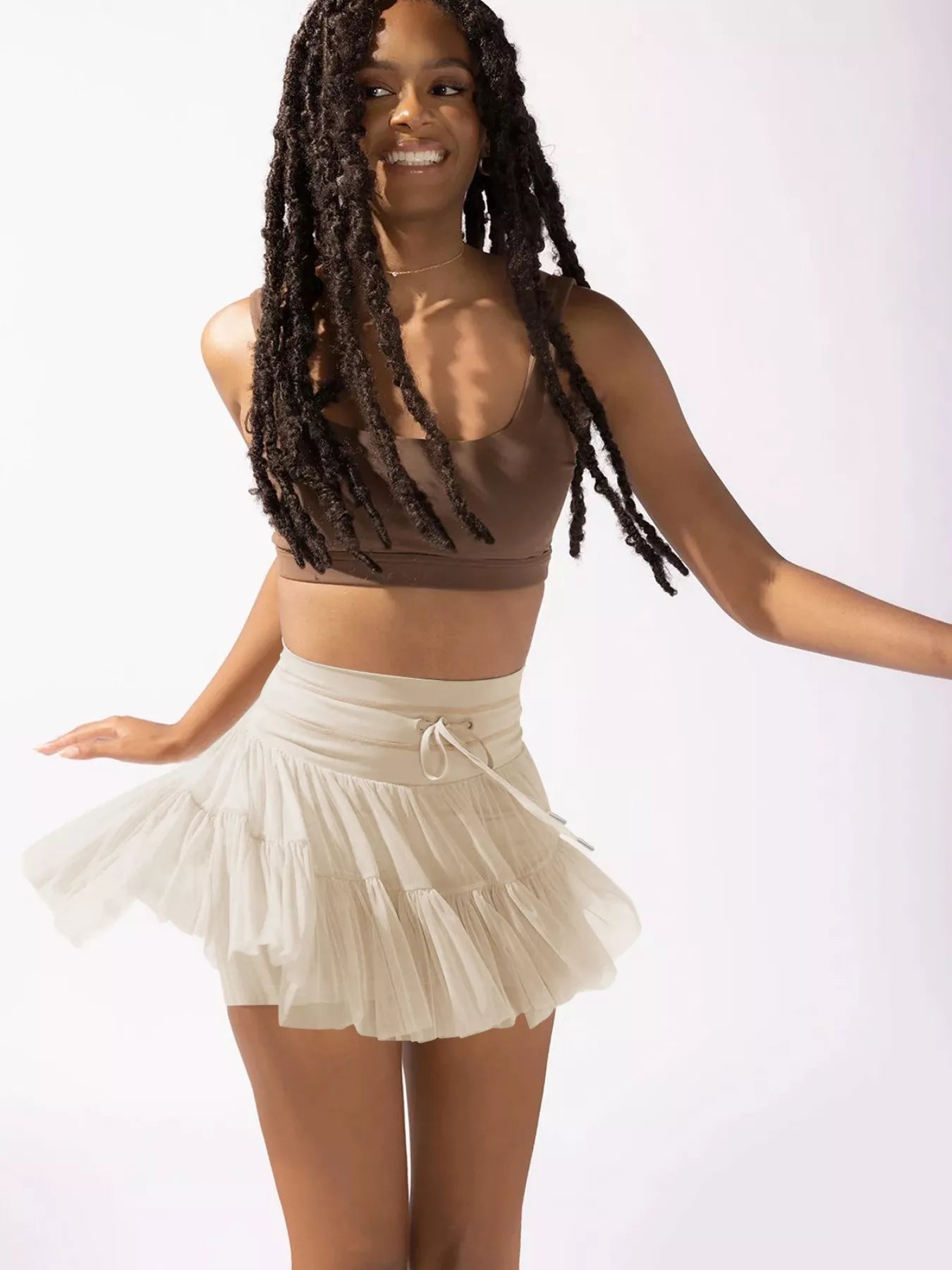 Shop Tiered Skort with Drawstring - Women's Fashion | Akatonbo