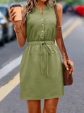 Summer V-neck Sleeveless Dress Casual Drawstring Waist Slimming Dress Women's Clothing