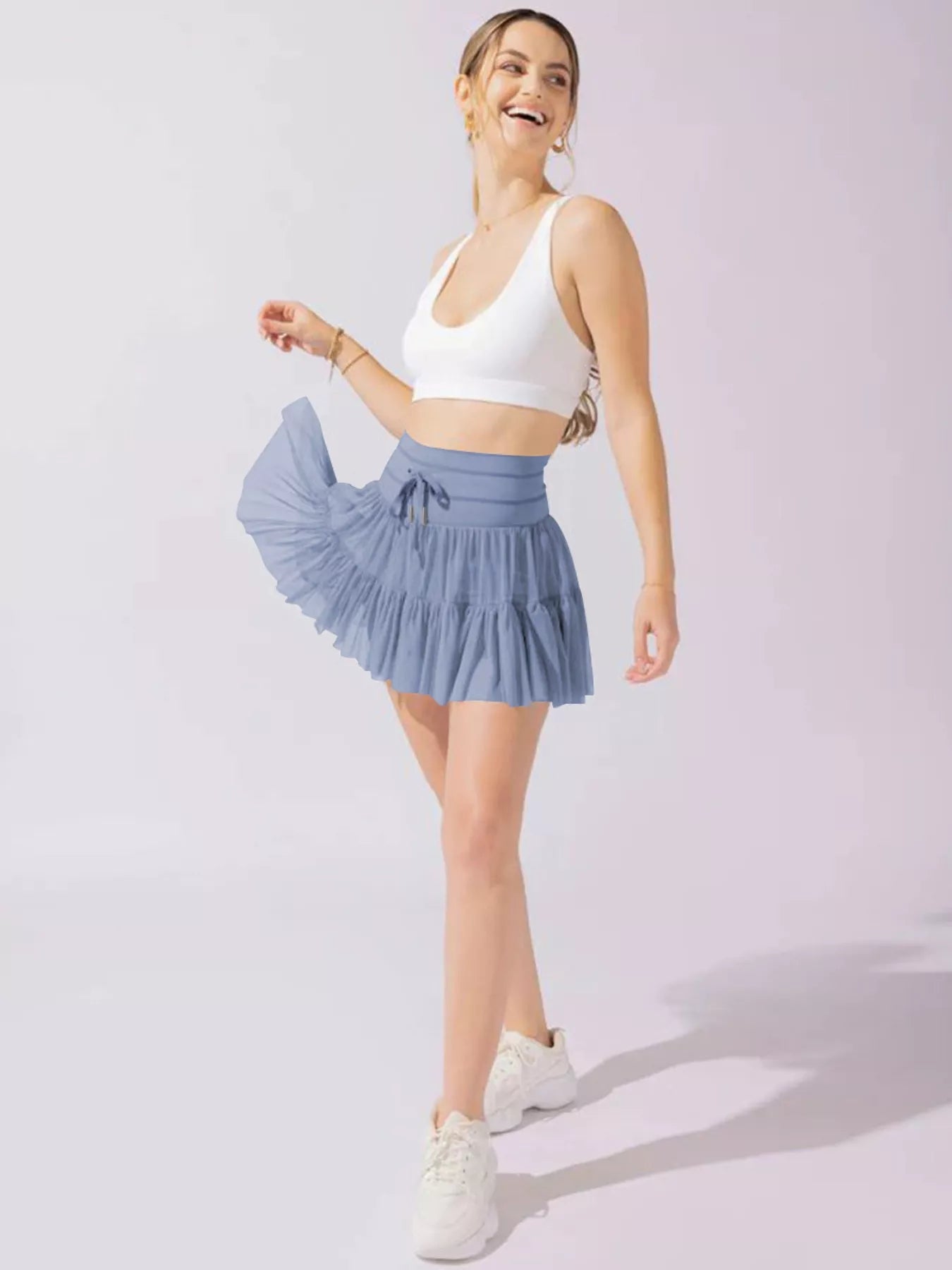 Shop Tiered Skort with Drawstring - Women's Fashion | Akatonbo