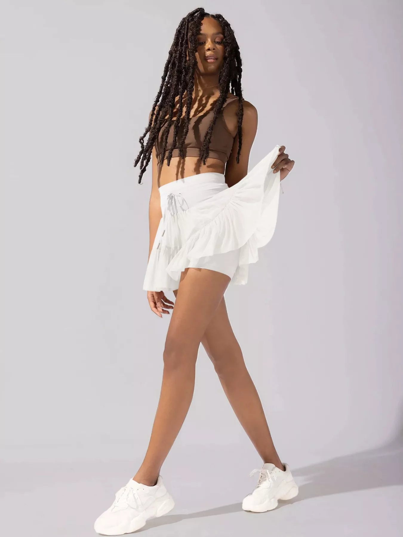 Shop Tiered Skort with Drawstring - Women's Fashion | Akatonbo