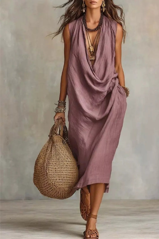 Shop Sleeveless Drape Neck Midi Dress - Women's Fashion | Akatonbo
