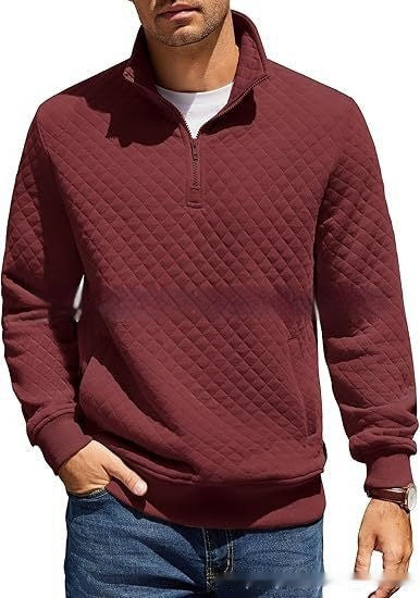 Long Sleeve Knitted Zip Pullover Plaid Sweatshirt