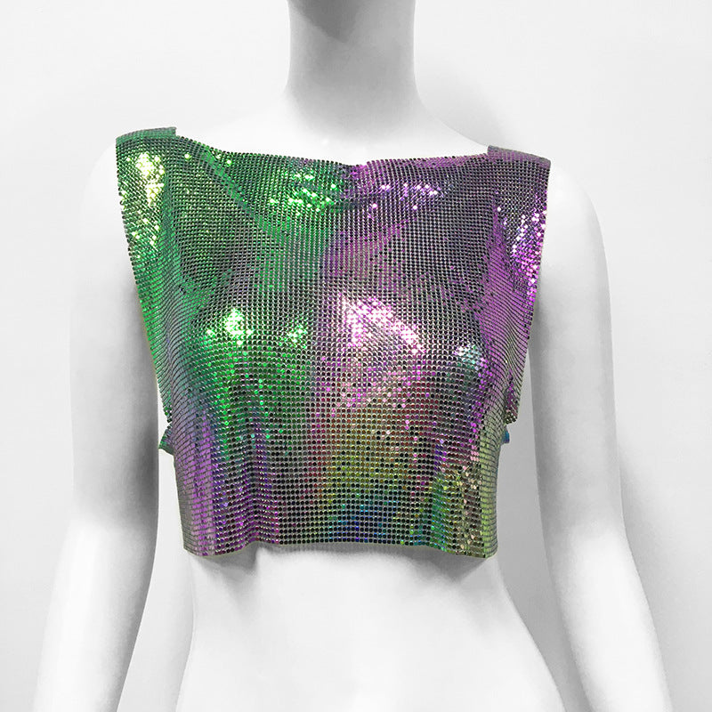 Metal Sequins Top Sweet And Spicy Style Vest