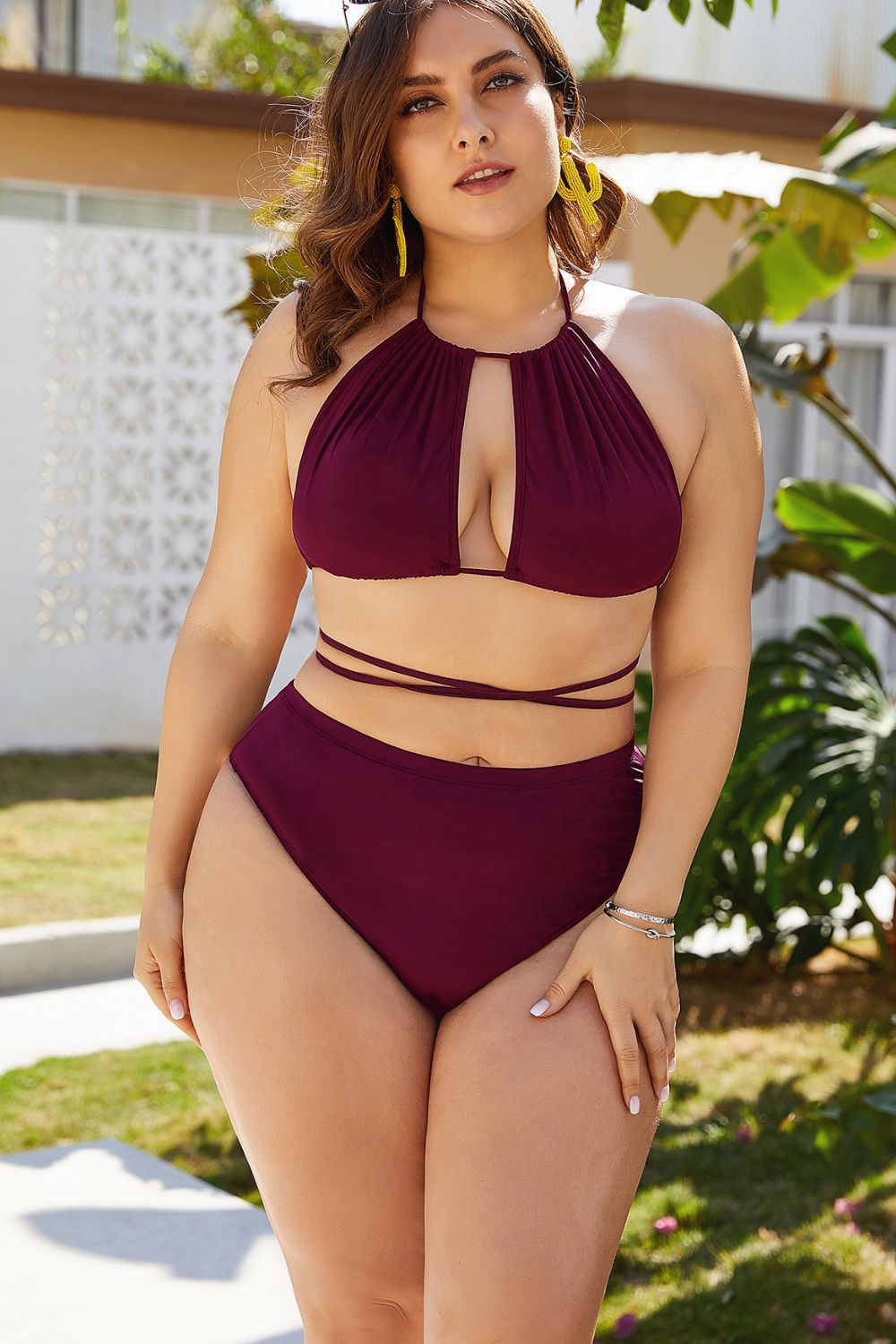 Shop Plus Size Cutout Tied Backless Bikini Set - Women's Fashion | Akatonbo